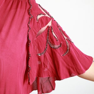 1930s Raspberry Crepe Bias Flutter Sleeve Dress image 8