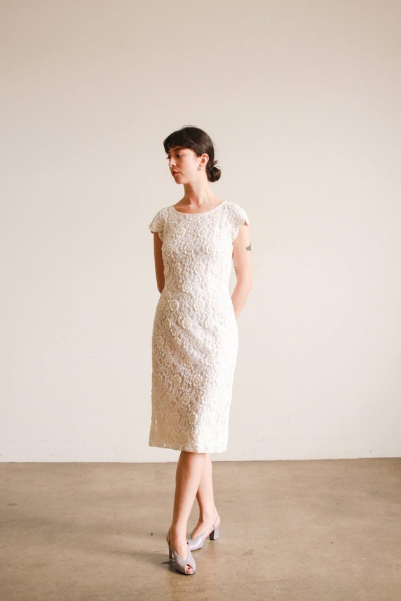 1950s White Beaded Cap Sleeve Dress - Etsy UK