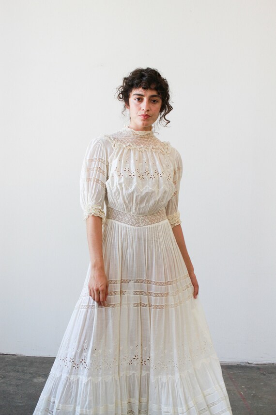 antique 1910s edwardian ecru eyelet lace lawn dres
