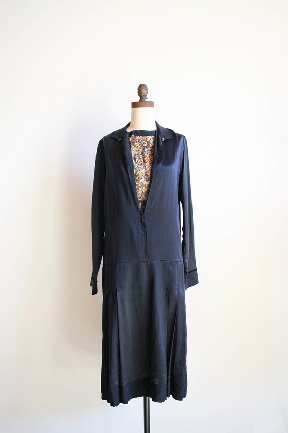 vintage 1930s black opulent satin lace yolk dress