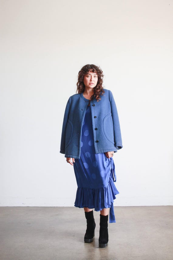 1960s Blue Wool Collarless Jacket - image 2