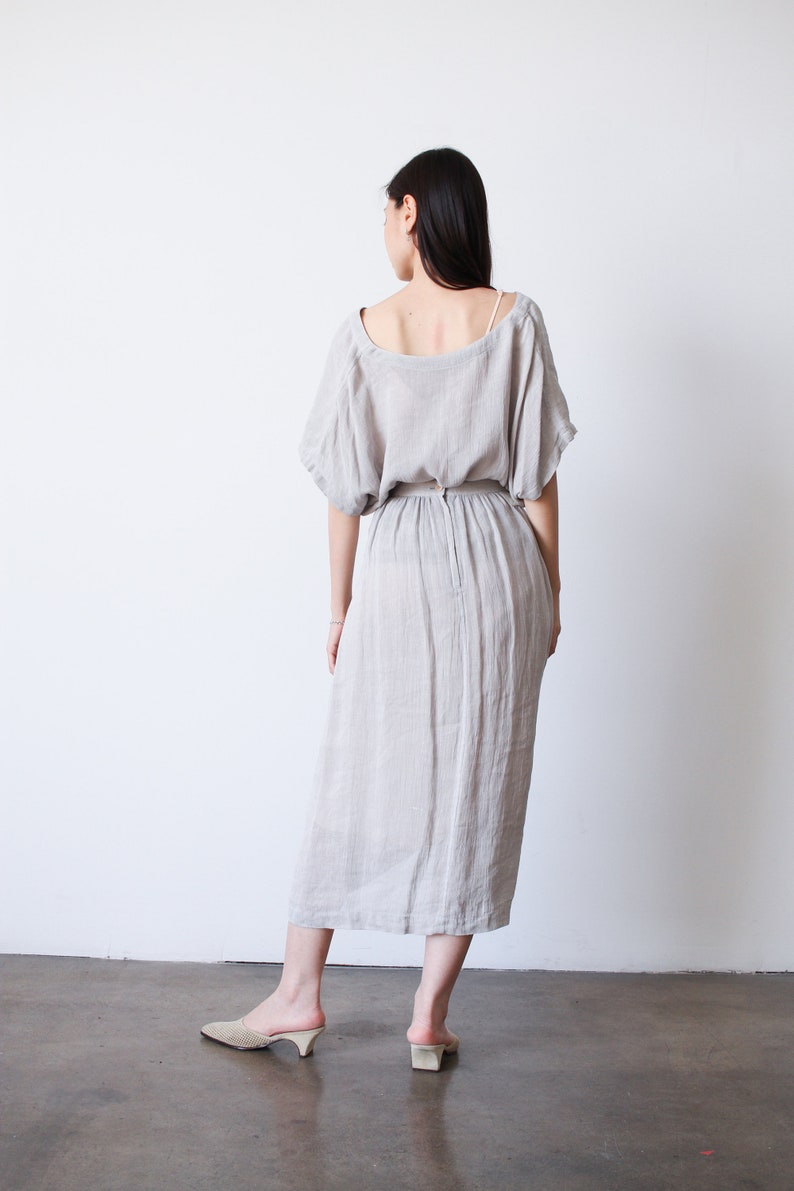 vintage 1980s issey miyake grey woven knit linen skirt set image 4