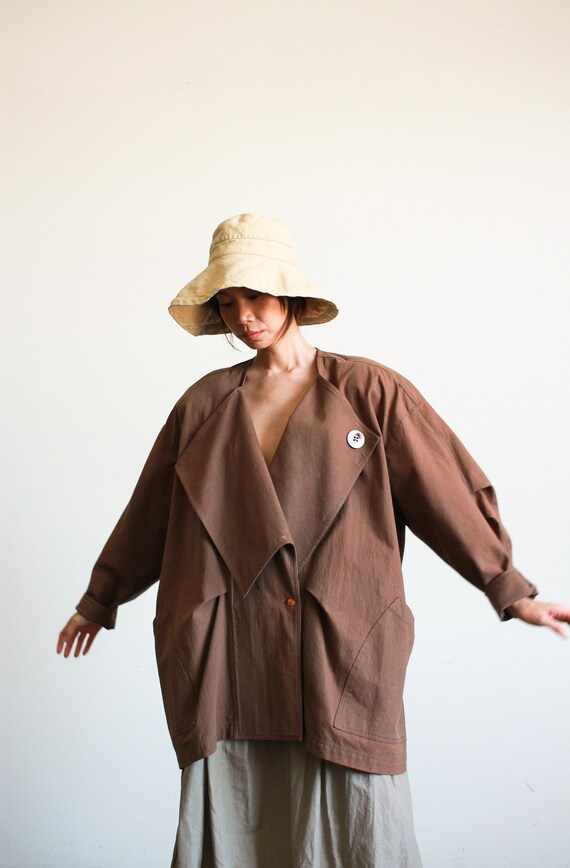 Vintage 1980s Issey Miyake Brown Twill Cocoon Jac… - image 4