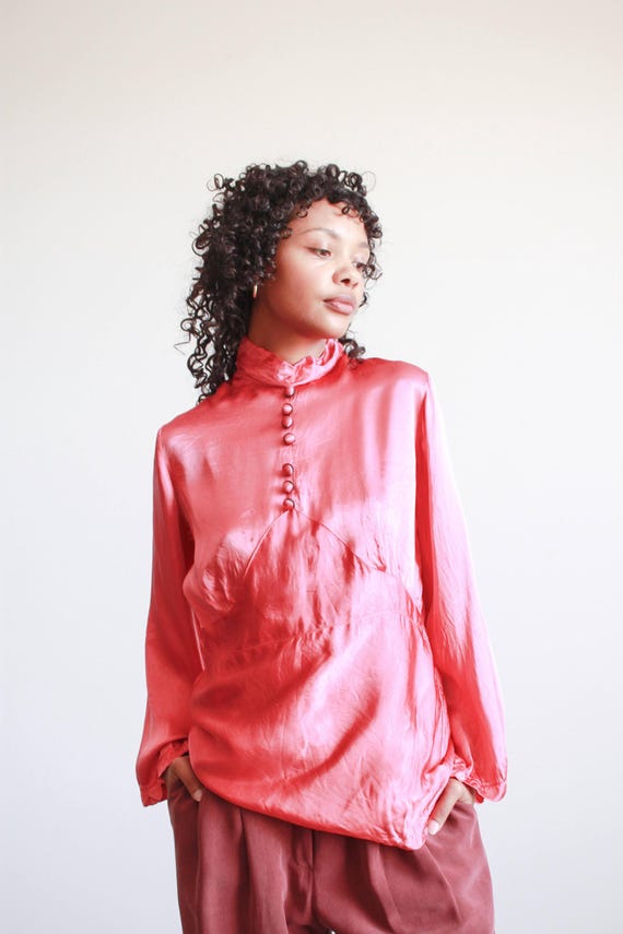 1930s Raspberry Liquid Satin Blouse - Gem