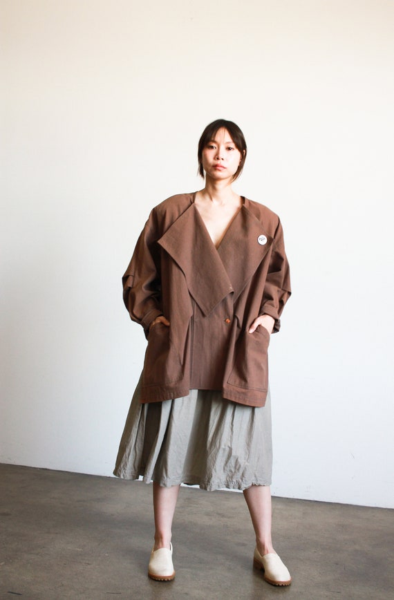 Vintage 1980s Issey Miyake Brown Twill Cocoon Jac… - image 6