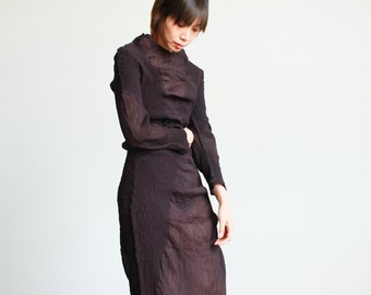 1990s Yoshiki Hishinuma Deep Violet Pleated Textured Dress