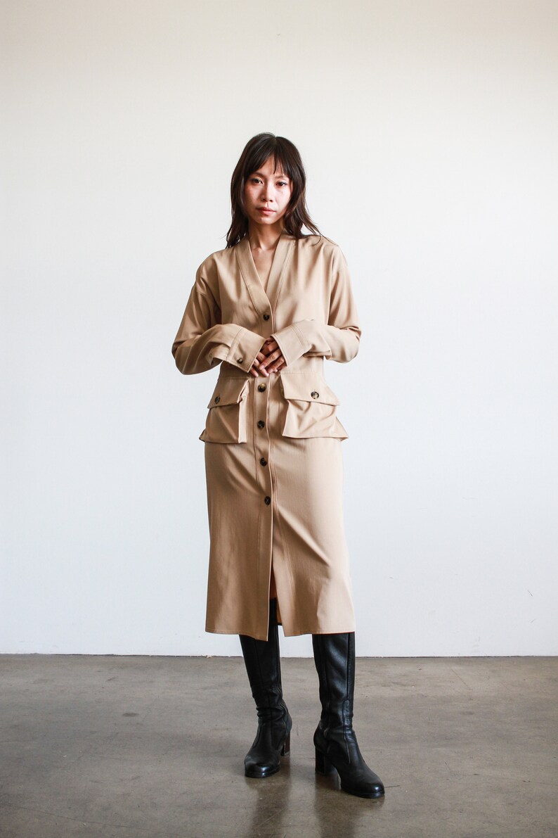 2000s Bottega Veneta Trench Button Down Dress image 1