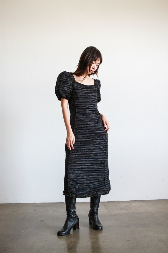 1980s Mary McFadden Black Pleated Silk Dress - image 3