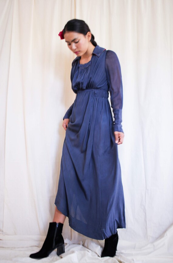 antique edwardian blue chiffon beaded dress