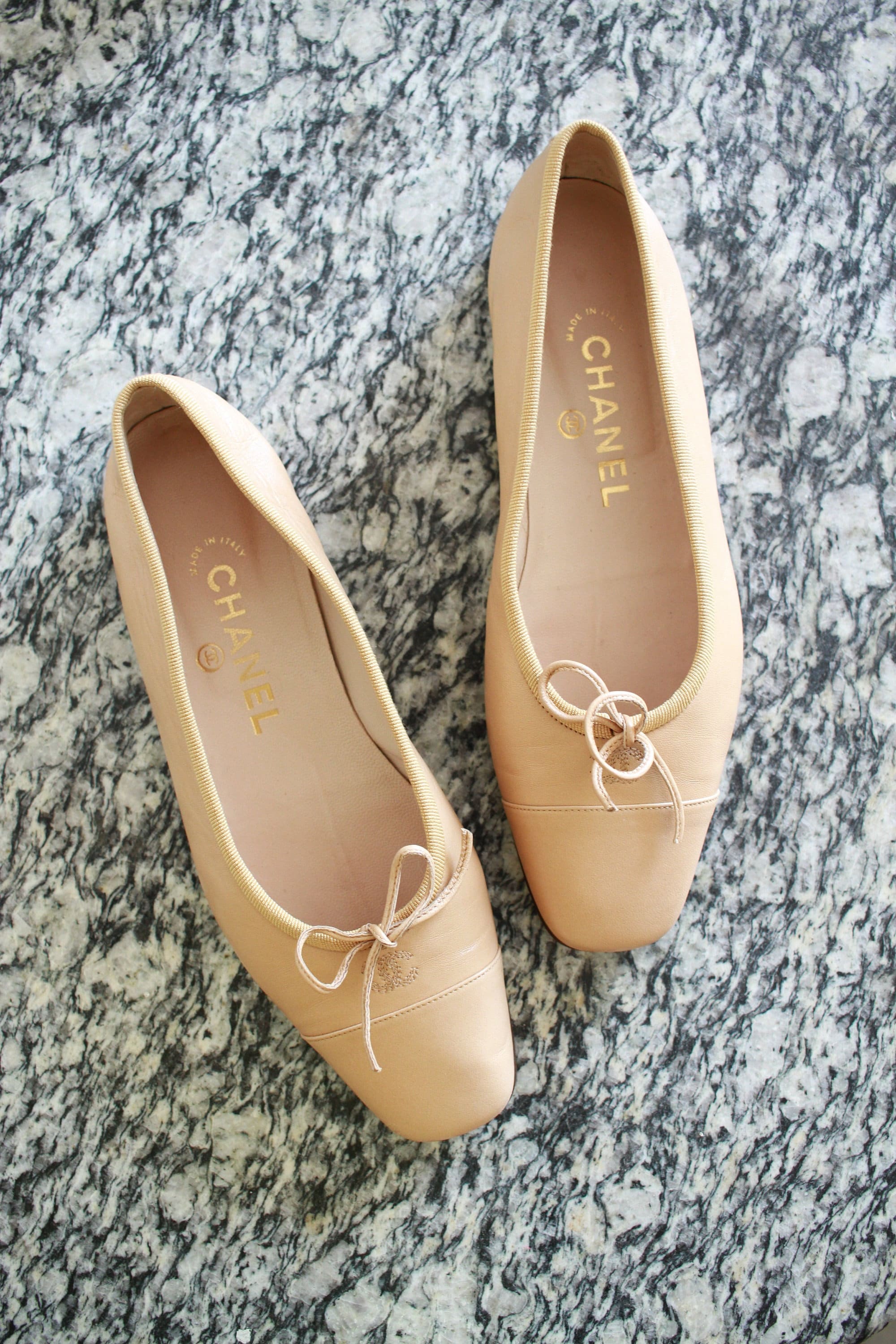 Chanel Gold & Black Leather Ballet Flats Size 36C