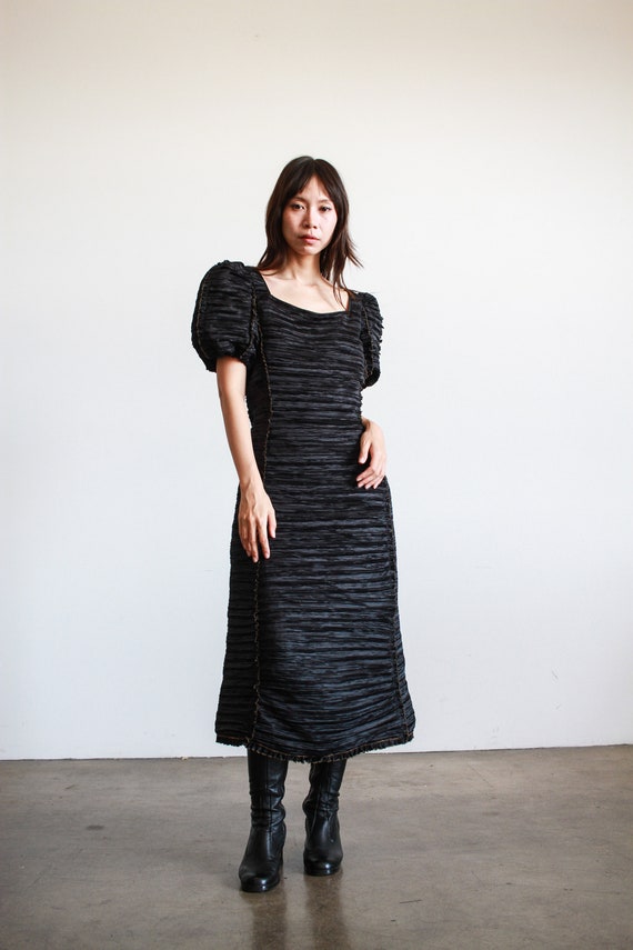 1980s Mary McFadden Black Pleated Silk Dress - image 2