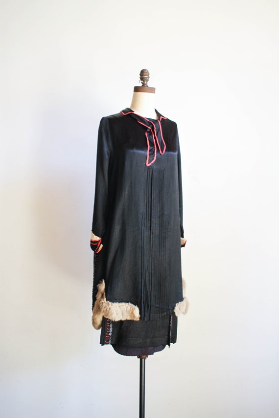 antique rare 1920s silk fur-trimmed dress set - image 1