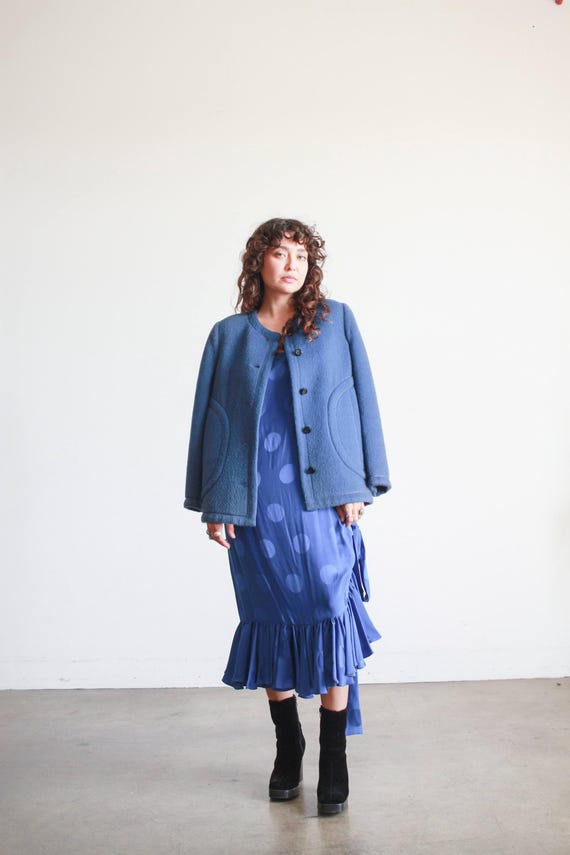 1960s Blue Wool Collarless Jacket - image 1