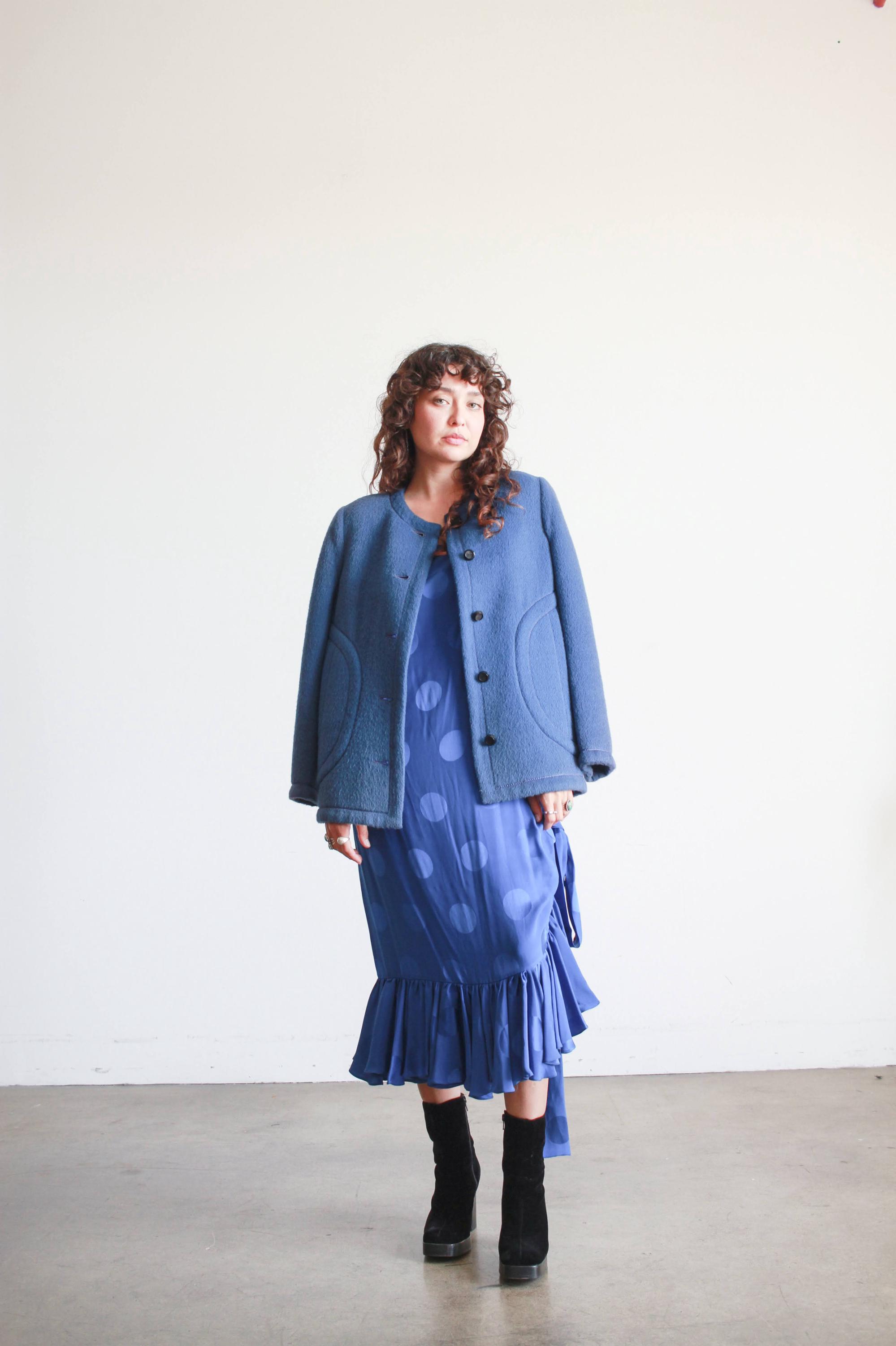 60〜70s vintage wool collarless jacket 1960s Blue Wool Collarless Jacket - Etsy Singapore