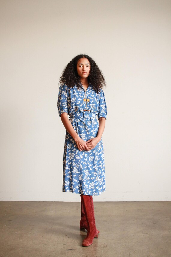 1940s Cerulean Cold Rayon Chinoiserie Motif Belte… - image 2
