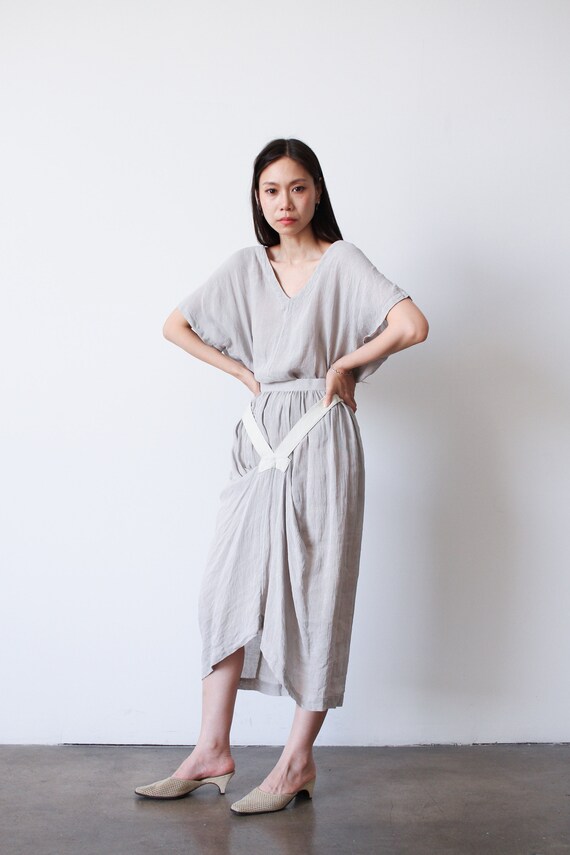 vintage 1980s issey miyake grey woven knit linen … - image 5