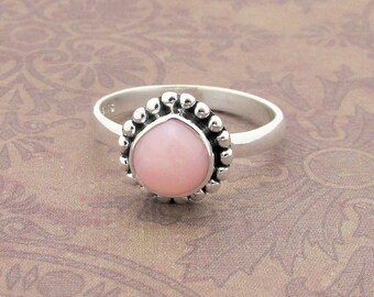 Pink Opal Heart ring, Sweet little hearts made of Genuine Opal and solid sterling silver. Meaningful ring, Gift for her.