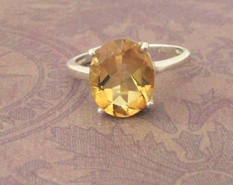 Solitaire Lemon Quartz Ring size 7, Gorgeous Very rare color, Sterling silver. Artist design, Gift for her.