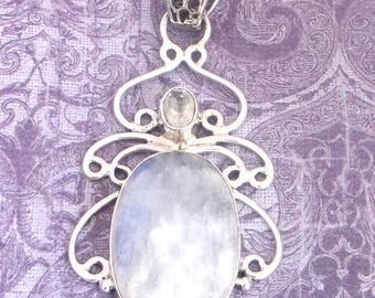Fleur de Lis Rainbow Moonstone Pendant: Handmade 925 Sterling Silver-Natural Gems -2.27 t