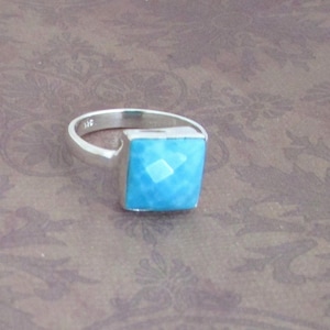 Blue-sky Arizona Turquoise Ring, Square gorgeous design, Genuine Gem, Solid 925 sterling silver. Gift for her image 1