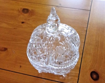 Vintage Hand Cut Crystal Large Footed Candy Dish w/Lid 9.95"Tall, Flowers and diamonds. Home decor, Gift for her.