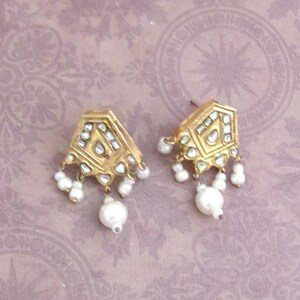 Brass & Pearls Stud earrings, Geometric earrings, Handmade modern Studs. Gift for her.