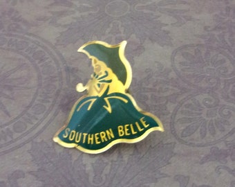 Southern Belle Lady With Umbrella and green Dress Enameled Pin,  .