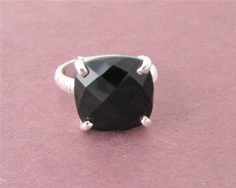 Black Onyx ring, Stunning genuine Onyx cut, sterling silver, December mystical birthstone. Gift for her.