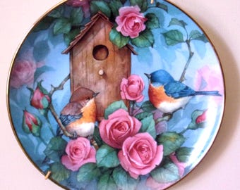 Set of 4 Vintage Decorative Bird Plates for Wall Hanging/display