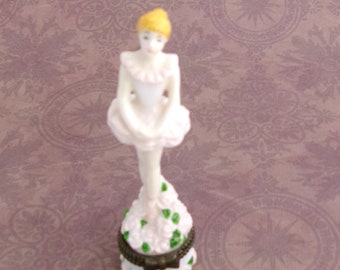 Hinged Porcelain Trinket Box, Midwest of Cannon Falls Ballerina Dancer mini box, Gift for her