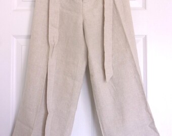 Whitewash Pure Linen Beachcomber Pant: Size 6- Color Natural- Wide Legs- Removable Waist Belt
