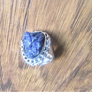 Azurite Druzy Ring Size 6.5, Beautiful rustic finish Drusy. Solid sterling, Unique Artist design, Gift for her.