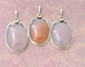 Vintage yellow Moonstone Pendants. 925 sterling silver.  Large Boho pendants.  Gift for her