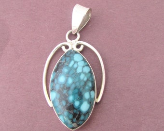 Stunning Turquoise Pendant, Microweb turquoise, 925 sterling silver. Artist design. Gift for her.