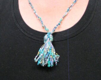 Tassel crochet necklaces, Sparkly lurex yarn necklaces,  Lightweight and comfortable. Gift for her