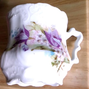 Victorian Porcelain Shaving Mug: Purple Floral 3.50&quot; T