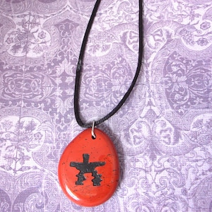 Inukshuk Symbol Pendant Necklace. Beautiful Hearty Color Totem Stone  with Long Cord 30&quot; -  Pendant 1.50&quot;T . Unisex Necklace.
