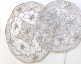 Round silver Doilies, Beautifully embroidered, Decorative fancy doilies, Table décor, Centerpieces, Wedding gift, Gift for her