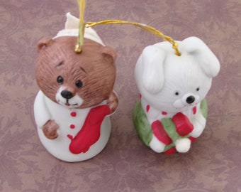 Vintage Jasco Christmas Bells ornaments, Set of 2 ceramic collectible ornaments.