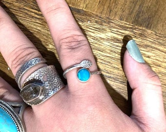 Turquoise Silver Leaf rings, Genuine Tibet Turquoise,Beautiful- Light- everyday ring. Gift for her.