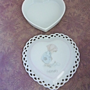 Precious Moments &quot;February&quot; Heart Trinket Box: Collectible Porcelain, 1989