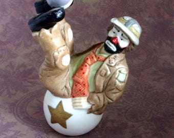 Emmett Kelly Clown-Balancing Act. Porcelain 3.50" Tall, Vintage-Great condition.