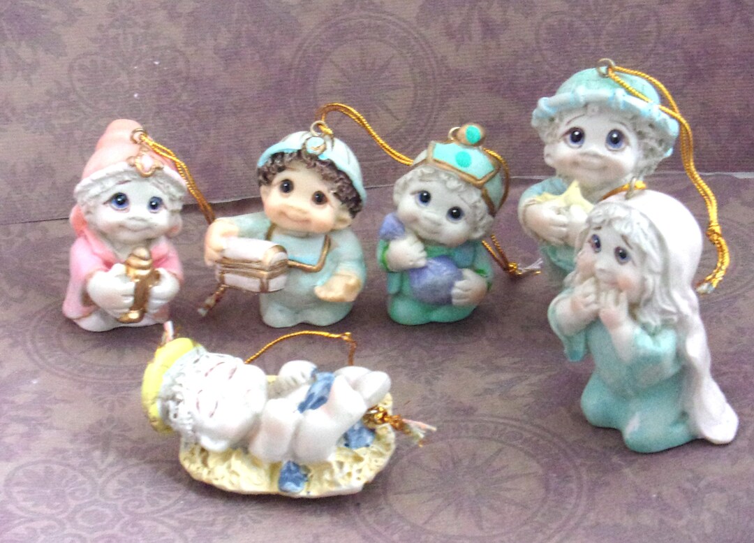 Dreamsicles Nativity Ornaments Set 6, Vintage 2001 Polystone Christmas