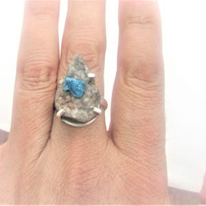 Cavansite Druzy Ring: Rustic Gemstone-925 Sterling Silver, Size 9