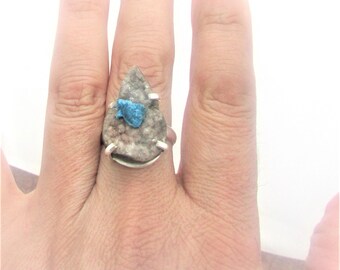 Cavansiet druzy-ring: rustieke edelsteen-925 sterlingzilver, maat 9