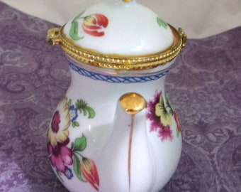 Boîte De Collection Vintage - Théière Miniature En Céramique Et Métal, Pour Bijoux Ou Chapeaux