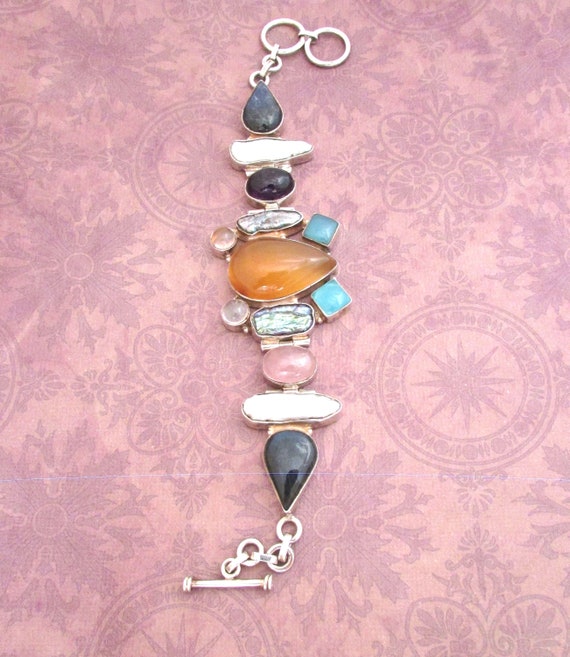 Multi gemstones Bracelet. Gorgeous Cluster bracel… - image 1