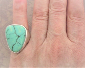 Turquoise heavy silver ring size 6, Tibetan  Turquoise and 925 sterling silver, Pinky finger ring, unisex ring.