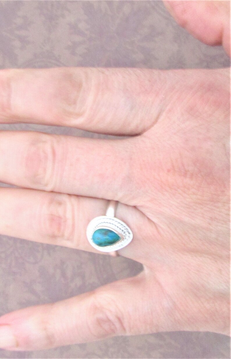 Size 8 Gift for her Natural Chrysocolla ring Light everyday ring 925 sterling silver Small genuine gem Beautiful design