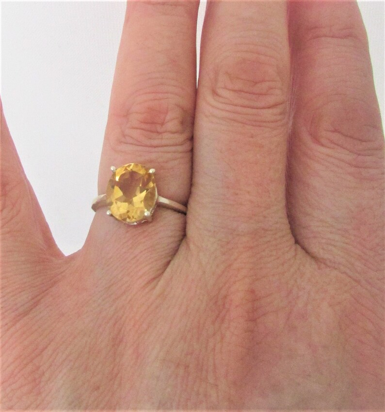 Solitaire Lemon Quartz Ring size 7, Gorgeous Very rare color, Sterling silver. Artist design, Gift for her. image 5